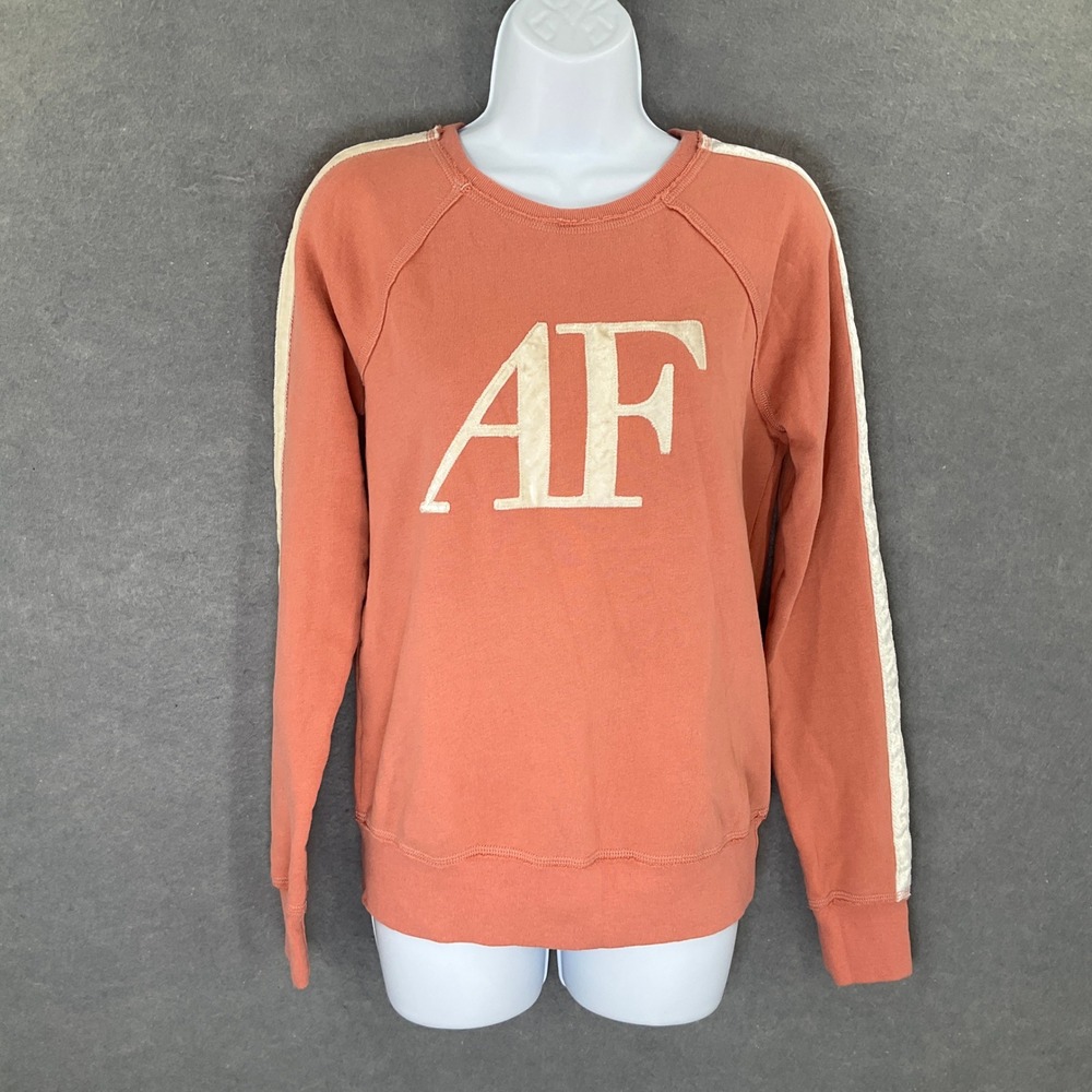 Abercrombie & Fitch AF Logo‎ Graphic Sweatshirt Sz S Salmon Orange Cream Stripe